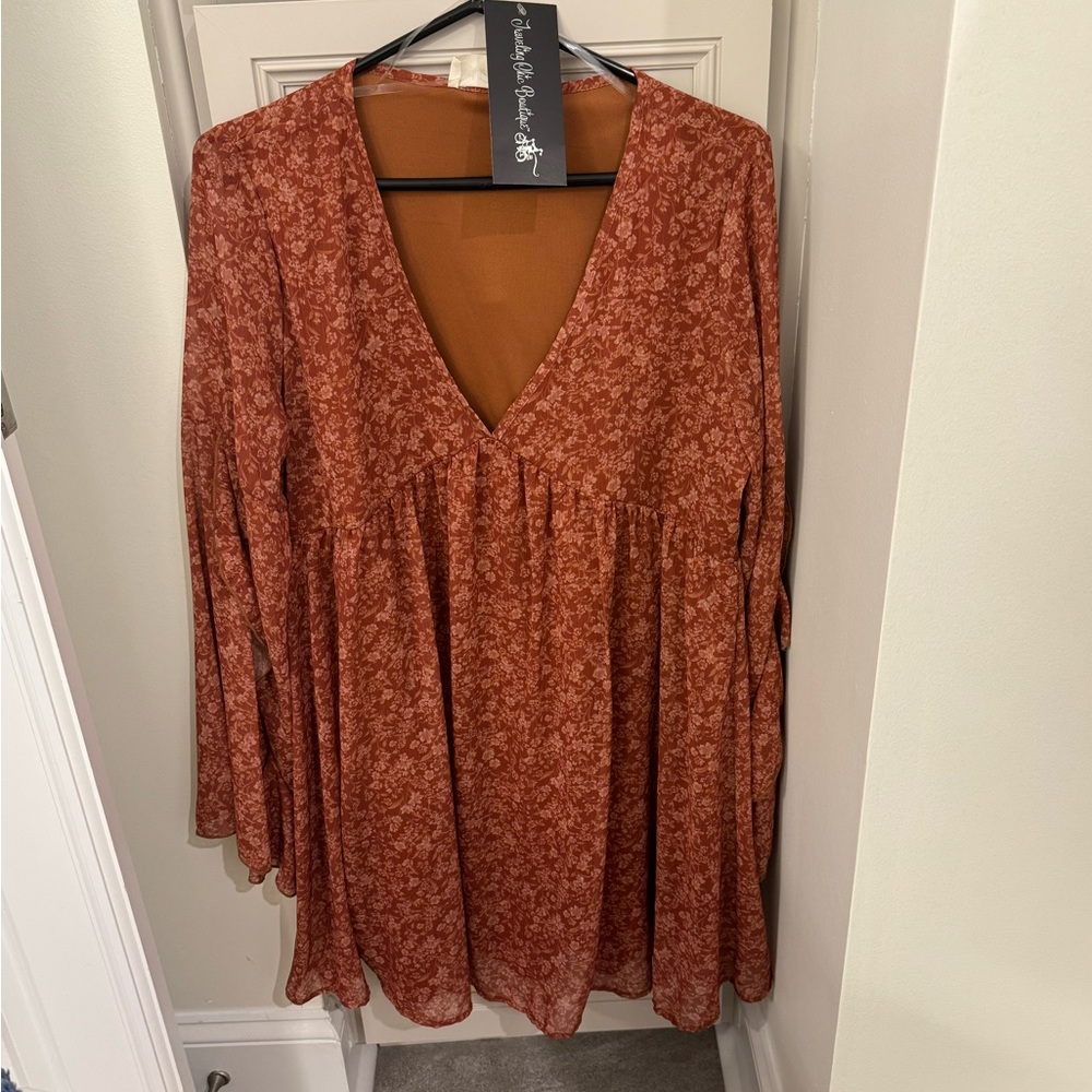 Peach Love Bell Sleeve Boho Dress Deep V